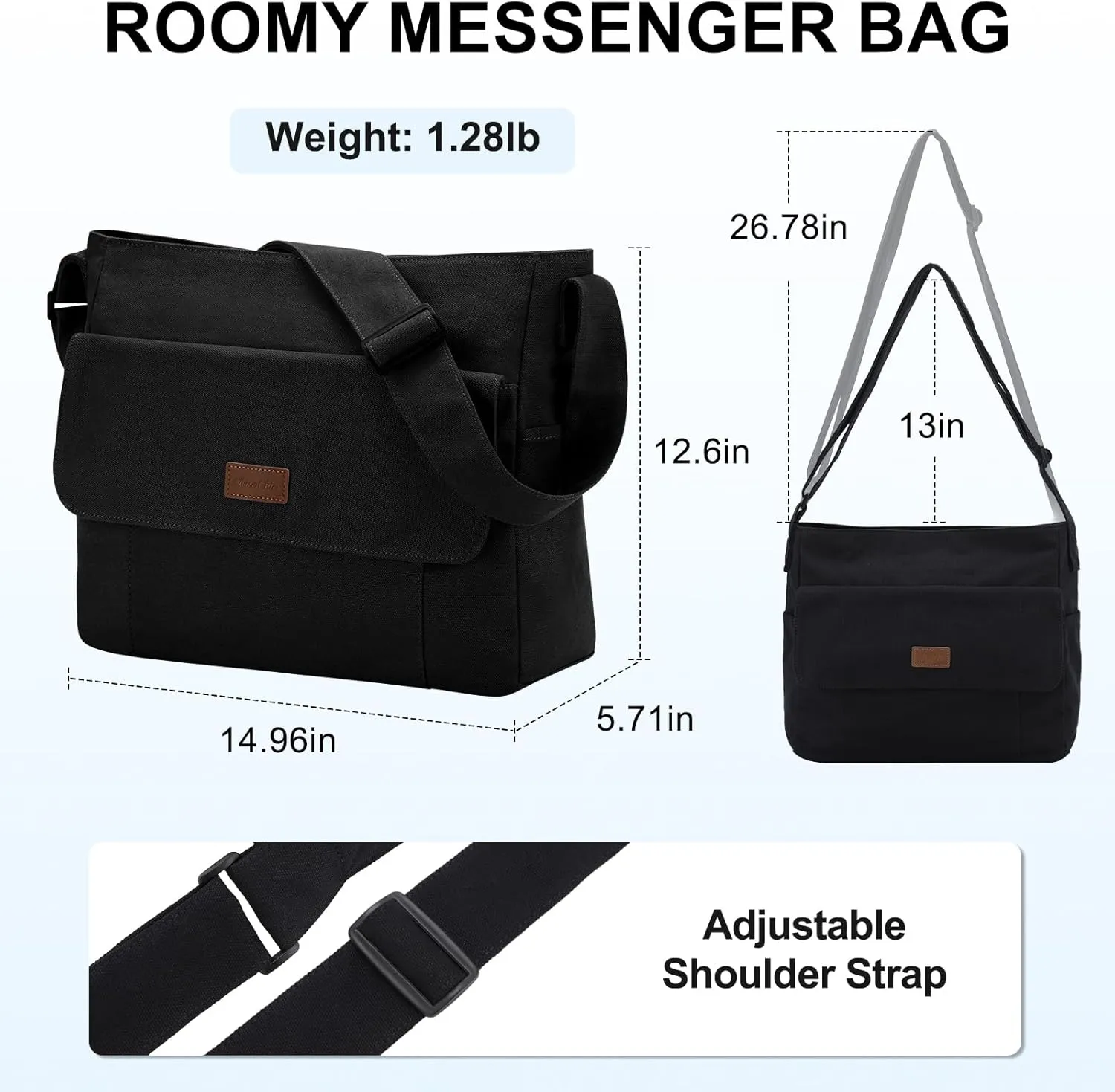 Chase Chic Canvas Messenger Bag, Large Laptop Crossbody Sholder Satchel Work College Tote Bag for Men Women