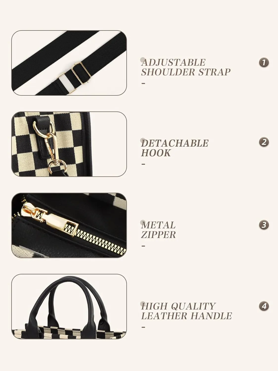 Checkered Tote Bag for Women,Canvas Crossbody Bag,Top Handle Purse Black and White Checkered Shoulder Bag