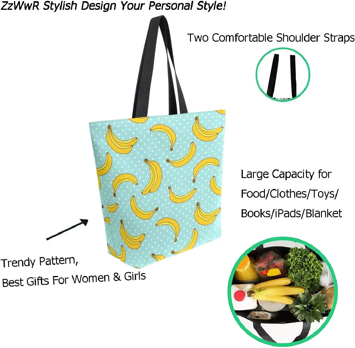 Chic Fashion Floral Printed Extra Large Shoulder Tote Bag for Beach Travel Weekender Gym Grocery Shopping
