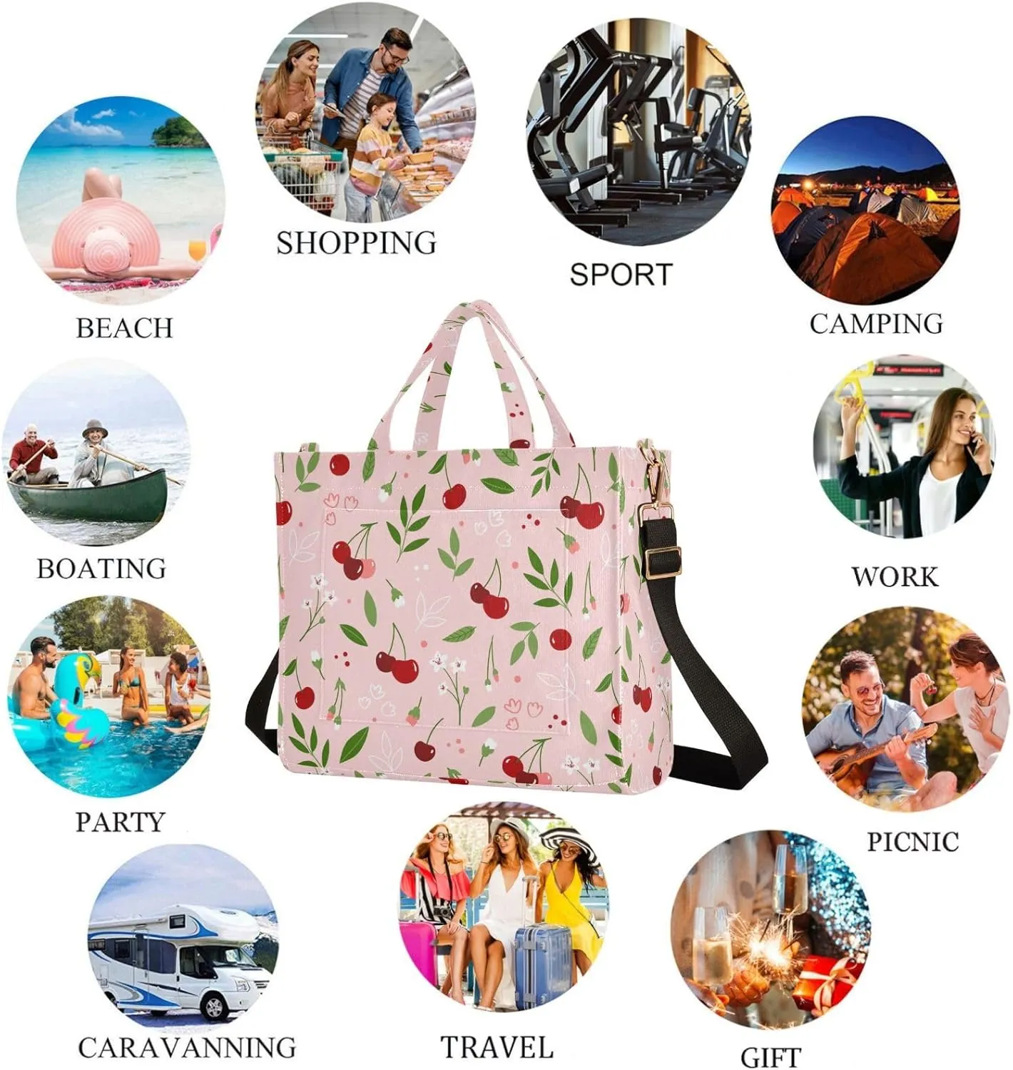 Chic Floral Pattern Corduroy Satchel Tote Shoulder Bag for Women Weekender Travel Beach Shopping Gym