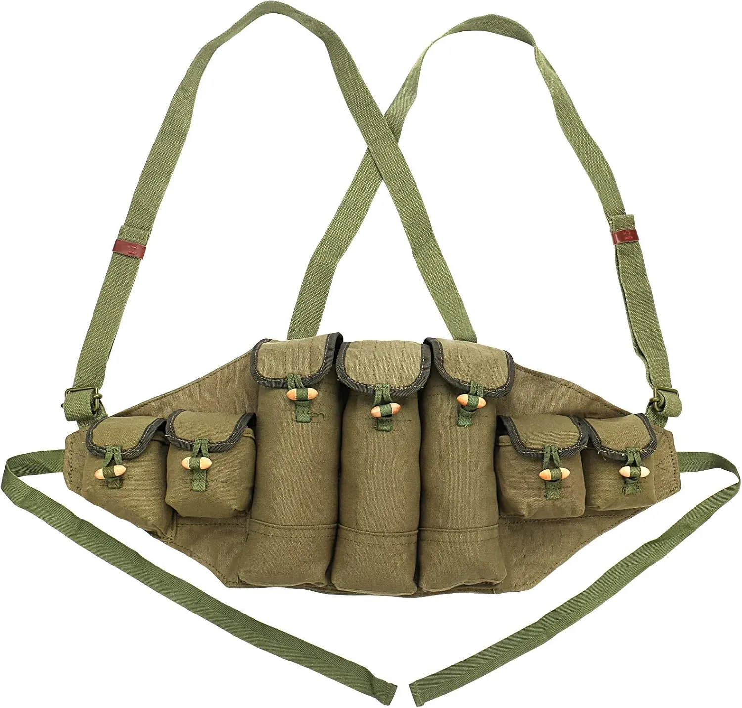 Chinese Military Type 56 AK Chest Rig Magazine Pouch Ammo Bandolier Canvas Green 7 Pockets