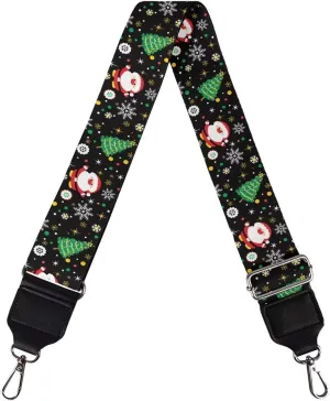 Christmas Tree Snowflake Crossbody Bag Strap with Santa Claus Print, Women's Handbag Accessories, Shoulder Bag Wide Canvas Adjustable 29.9-50.3 Inches