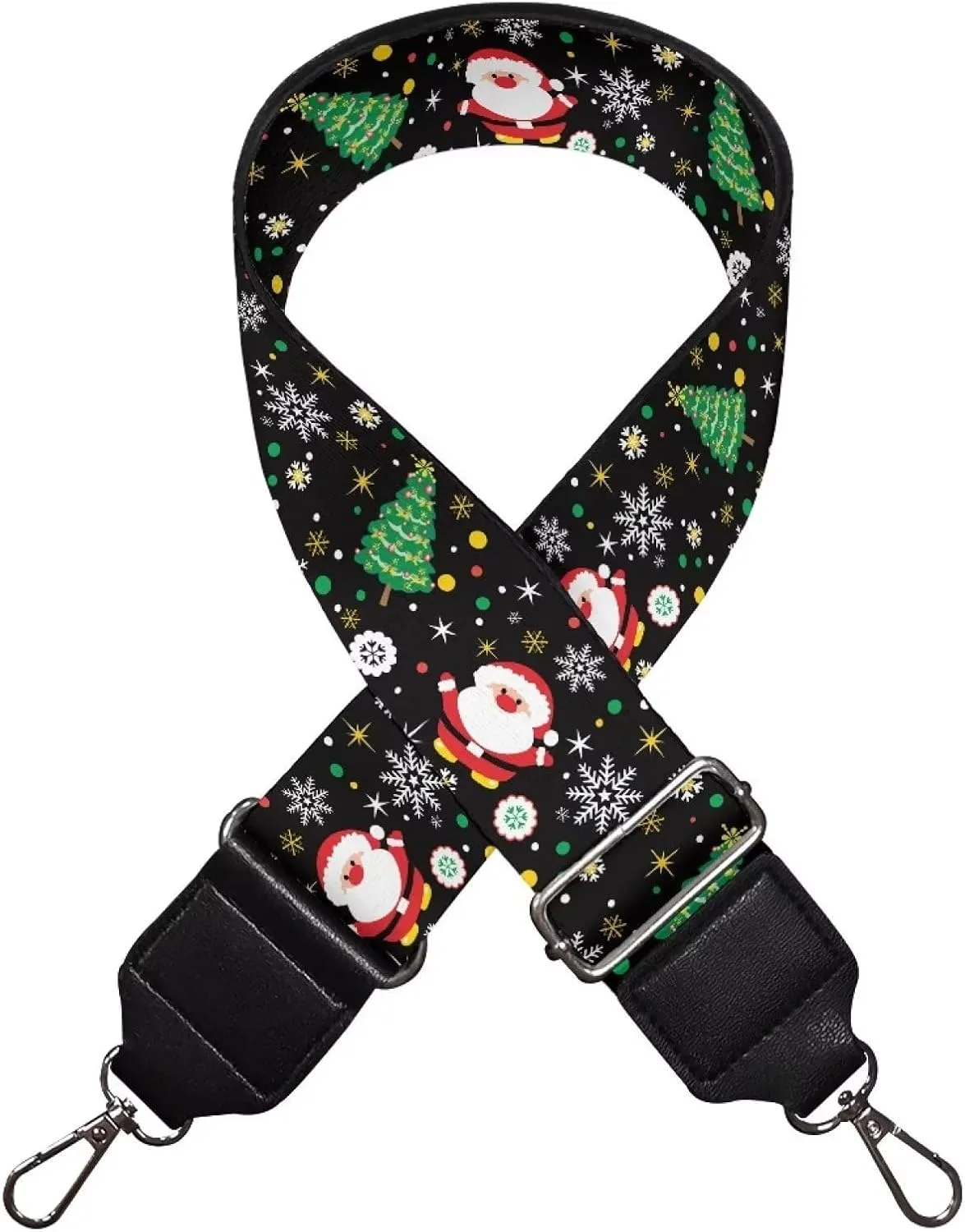 Christmas Tree Snowflake Crossbody Bag Strap with Santa Claus Print, Women's Handbag Accessories, Shoulder Bag Wide Canvas Adjustable 29.9-50.3 Inches