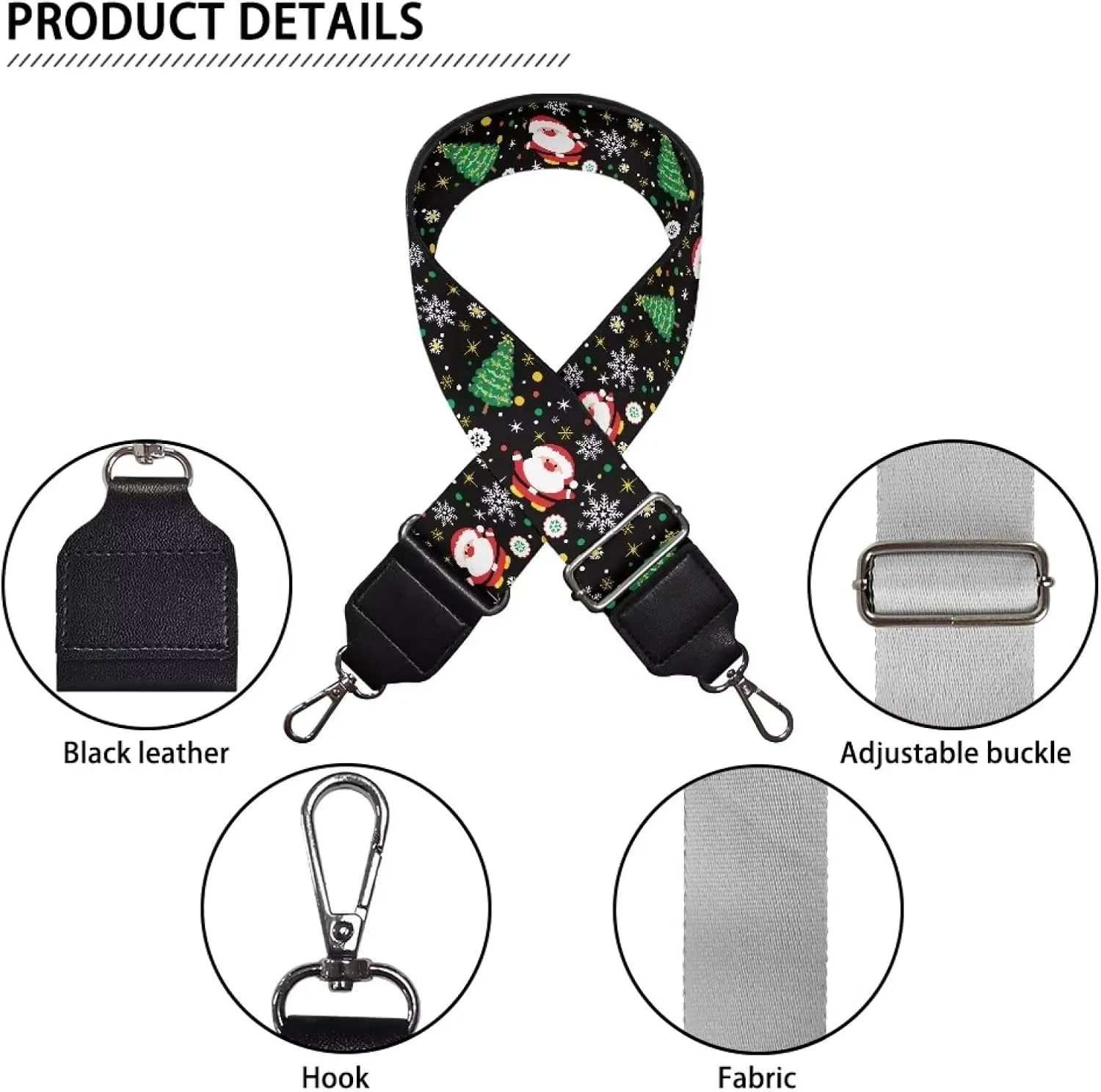 Christmas Tree Snowflake Crossbody Bag Strap with Santa Claus Print, Women's Handbag Accessories, Shoulder Bag Wide Canvas Adjustable 29.9-50.3 Inches