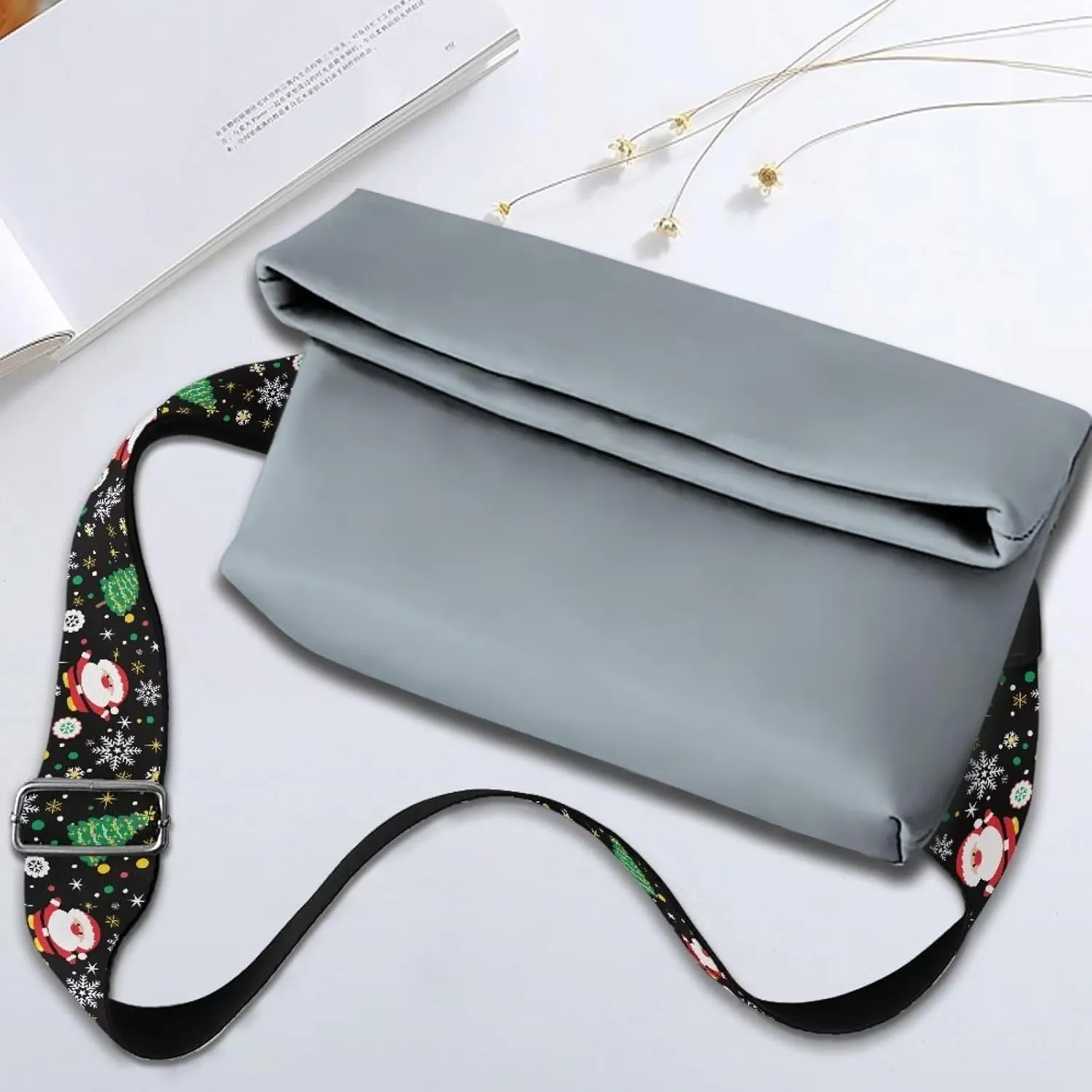 Christmas Tree Snowflake Crossbody Bag Strap with Santa Claus Print, Women's Handbag Accessories, Shoulder Bag Wide Canvas Adjustable 29.9-50.3 Inches