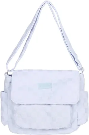 Classic Checkered Cute Messenger Bag for Women Crossbody Bag Vintage Canvas Shoulder Bag Kawaii Purse Travel Essentials