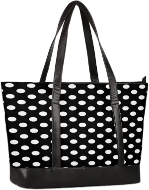 Classic Polka Dot Women's Laptop Tote Bag Black White Casual Teacher Handbag Work Bag for Laptop Computer Up to 15.6 inch