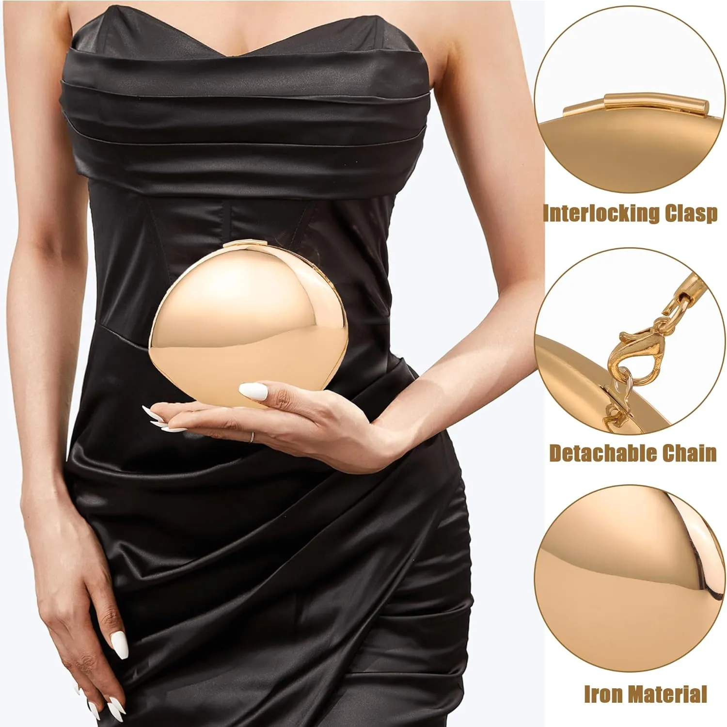Clutch Purse for Women Metallic Evening Bag Acrylic Shell Handbag With Chain for Wedding Party Prom