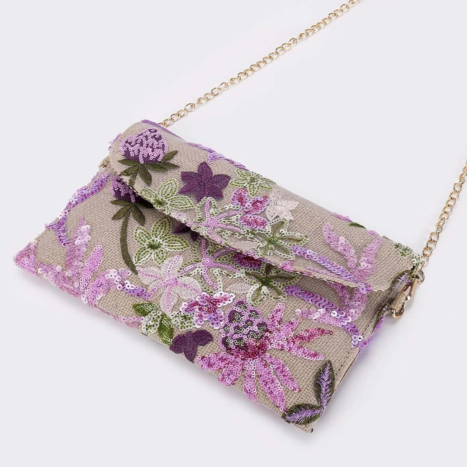 Clutch Purses for Women, Envelope Package, Sequin Embroidered Flowers Straw Bag, Bohemian Handmade Handbags