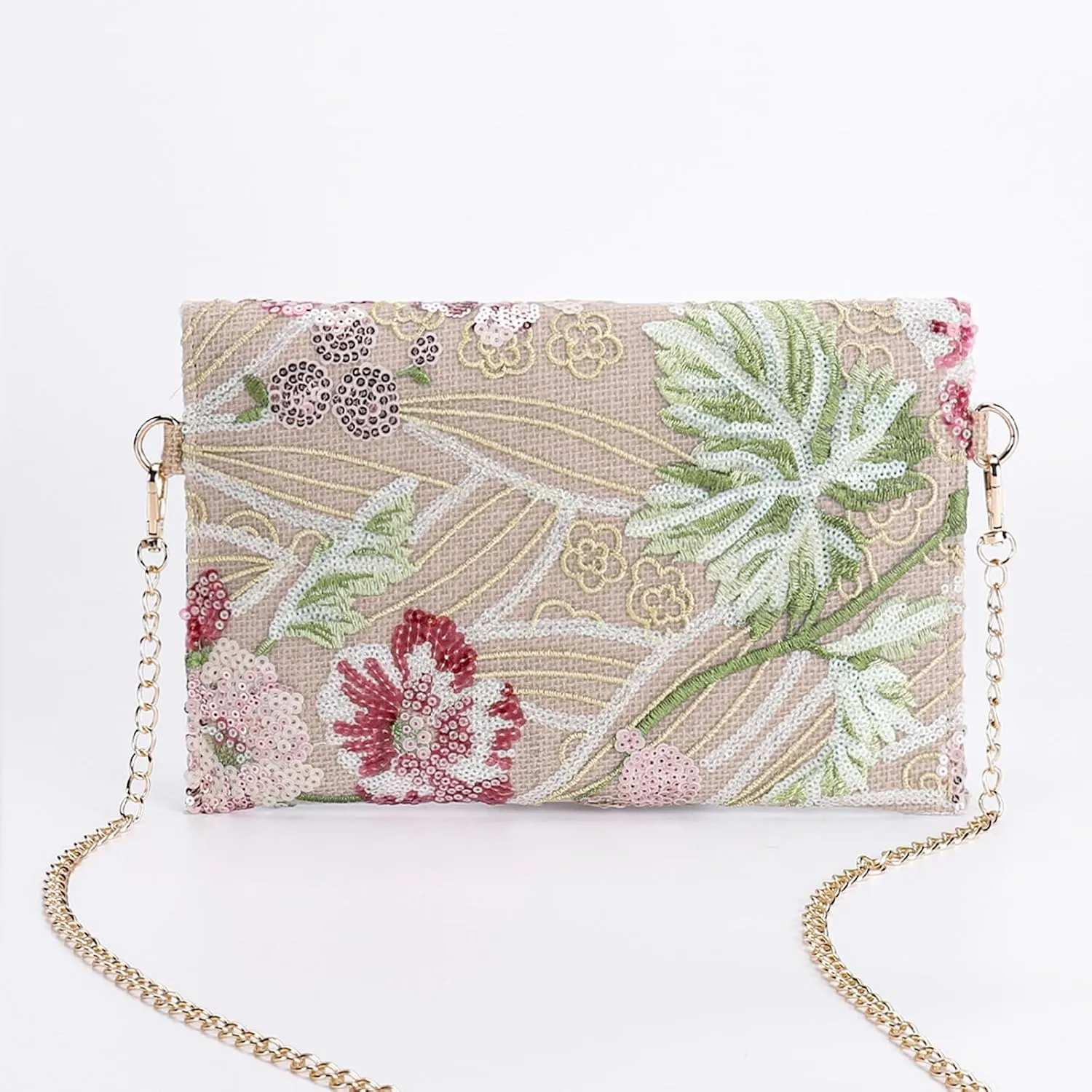 Clutch Purses for Women, Envelope Package, Sequin Embroidered Flowers Straw Bag, Bohemian Handmade Handbags