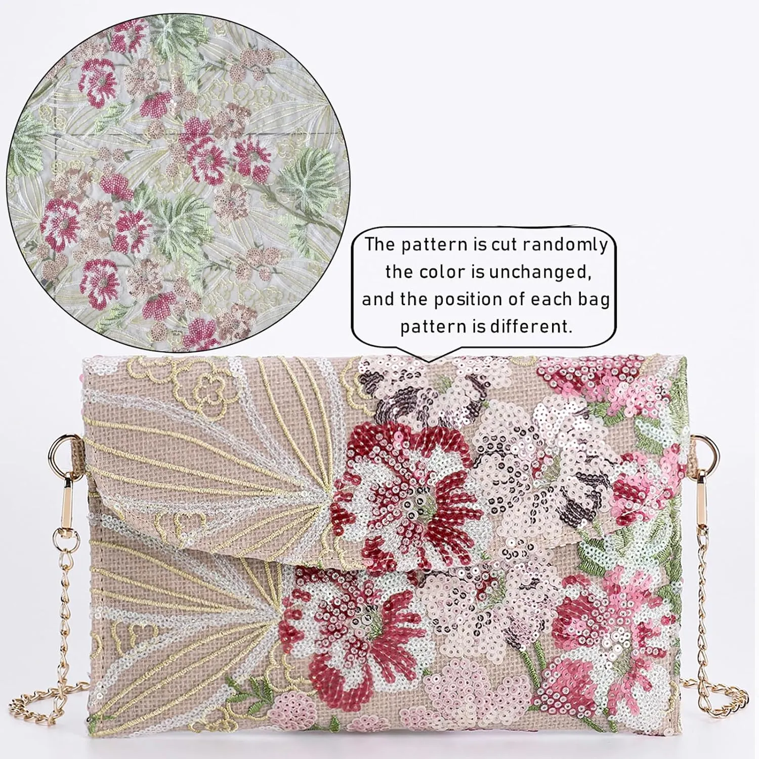Clutch Purses for Women, Envelope Package, Sequin Embroidered Flowers Straw Bag, Bohemian Handmade Handbags