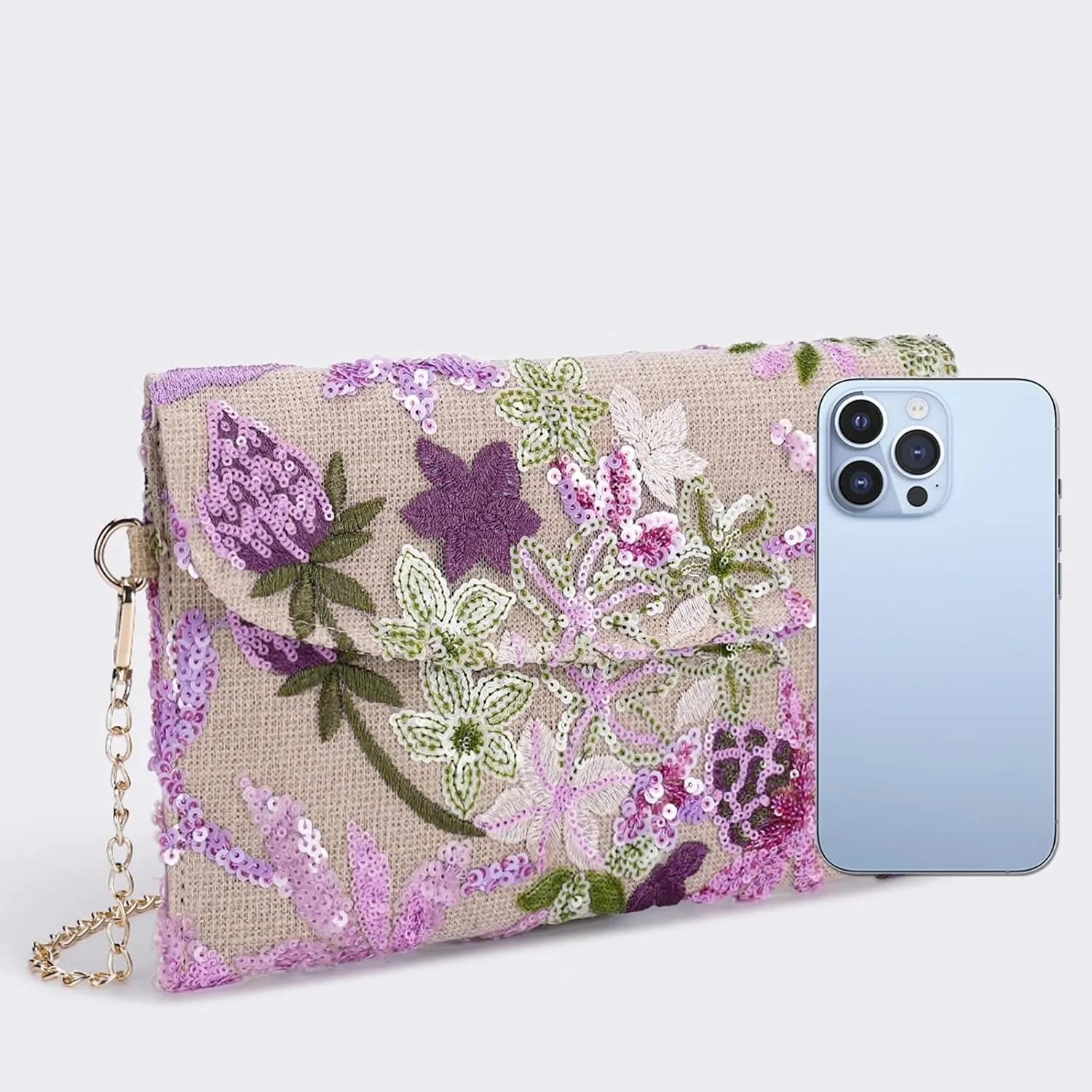 Clutch Purses for Women, Envelope Package, Sequin Embroidered Flowers Straw Bag, Bohemian Handmade Handbags