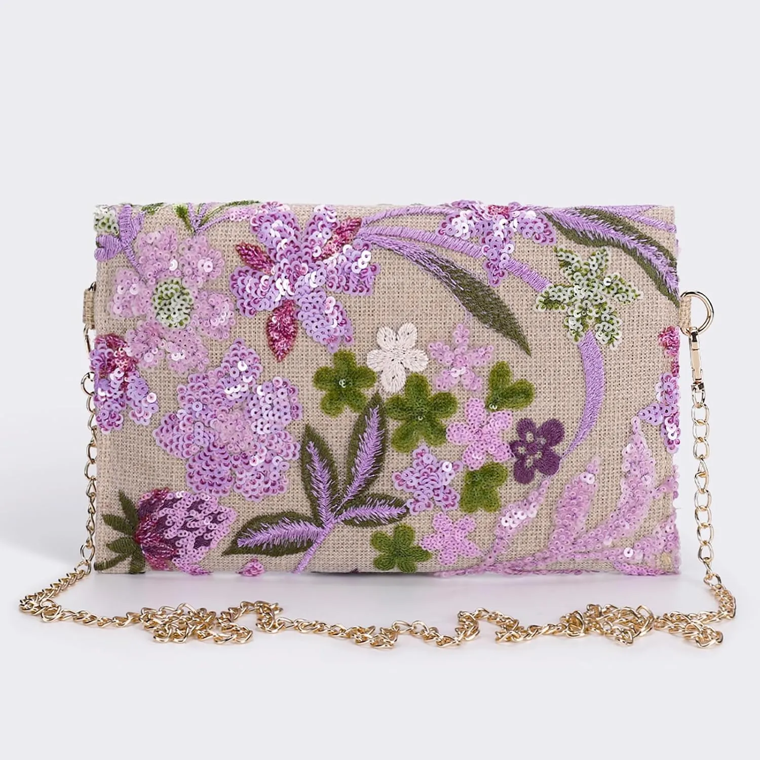 Clutch Purses for Women, Envelope Package, Sequin Embroidered Flowers Straw Bag, Bohemian Handmade Handbags