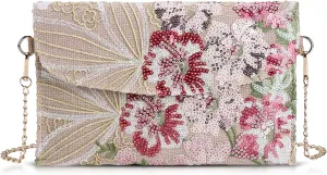 Clutch Purses for Women, Envelope Package, Sequin Embroidered Flowers Straw Bag, Bohemian Handmade Handbags