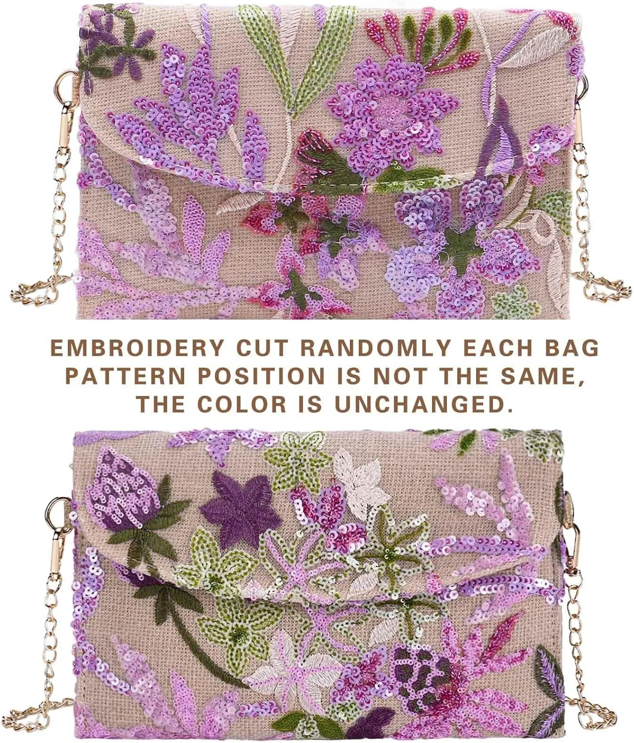 Clutch Purses for Women, Envelope Package, Sequin Embroidered Flowers Straw Bag, Bohemian Handmade Handbags