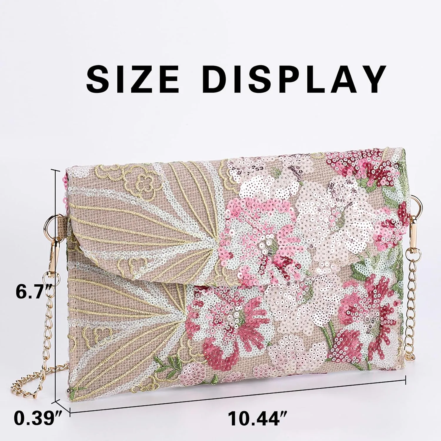 Clutch Purses for Women, Envelope Package, Sequin Embroidered Flowers Straw Bag, Bohemian Handmade Handbags