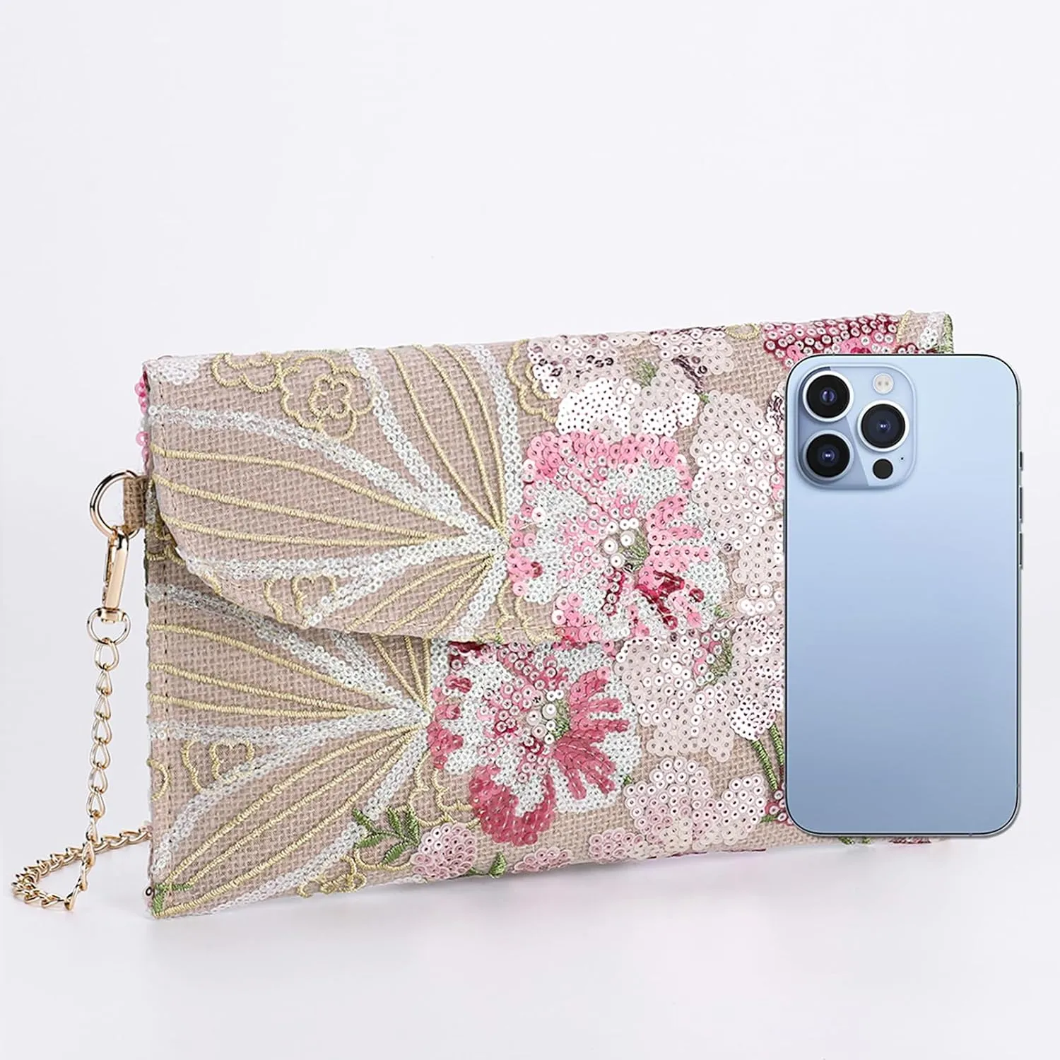 Clutch Purses for Women, Envelope Package, Sequin Embroidered Flowers Straw Bag, Bohemian Handmade Handbags