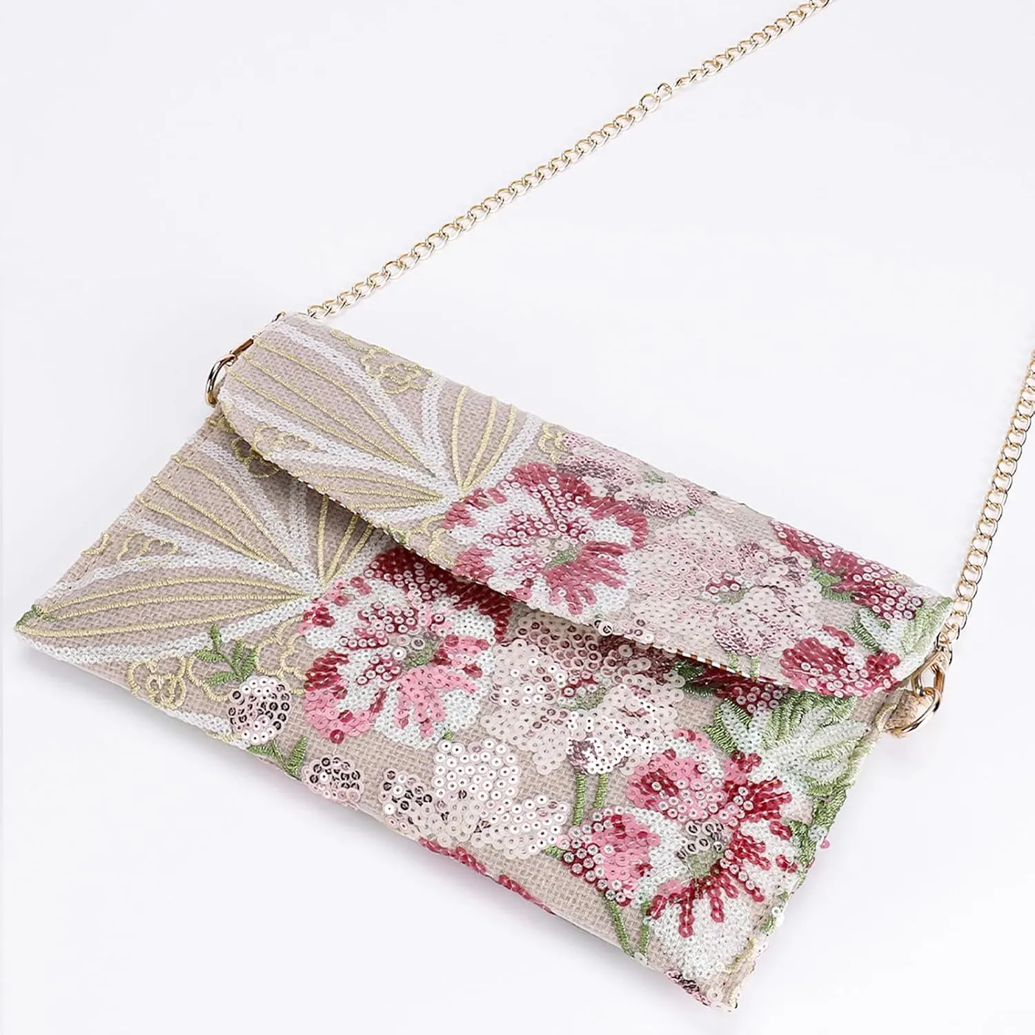 Clutch Purses for Women, Envelope Package, Sequin Embroidered Flowers Straw Bag, Bohemian Handmade Handbags