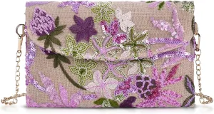 Clutch Purses for Women, Envelope Package, Sequin Embroidered Flowers Straw Bag, Bohemian Handmade Handbags
