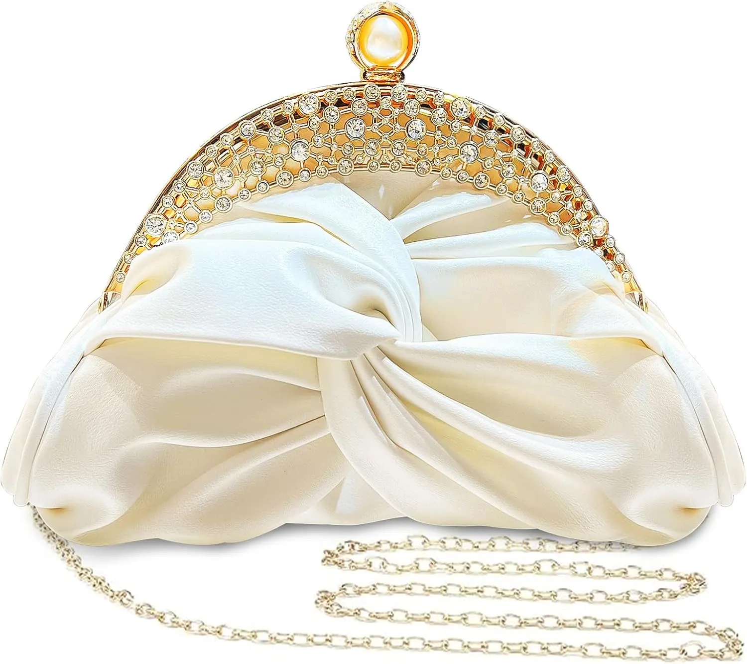 Clutch Purses for Women Evening Clutch Pearl Bag Soft Leather Evening Handbag Noble Crystal Beaded Wedding Clutch