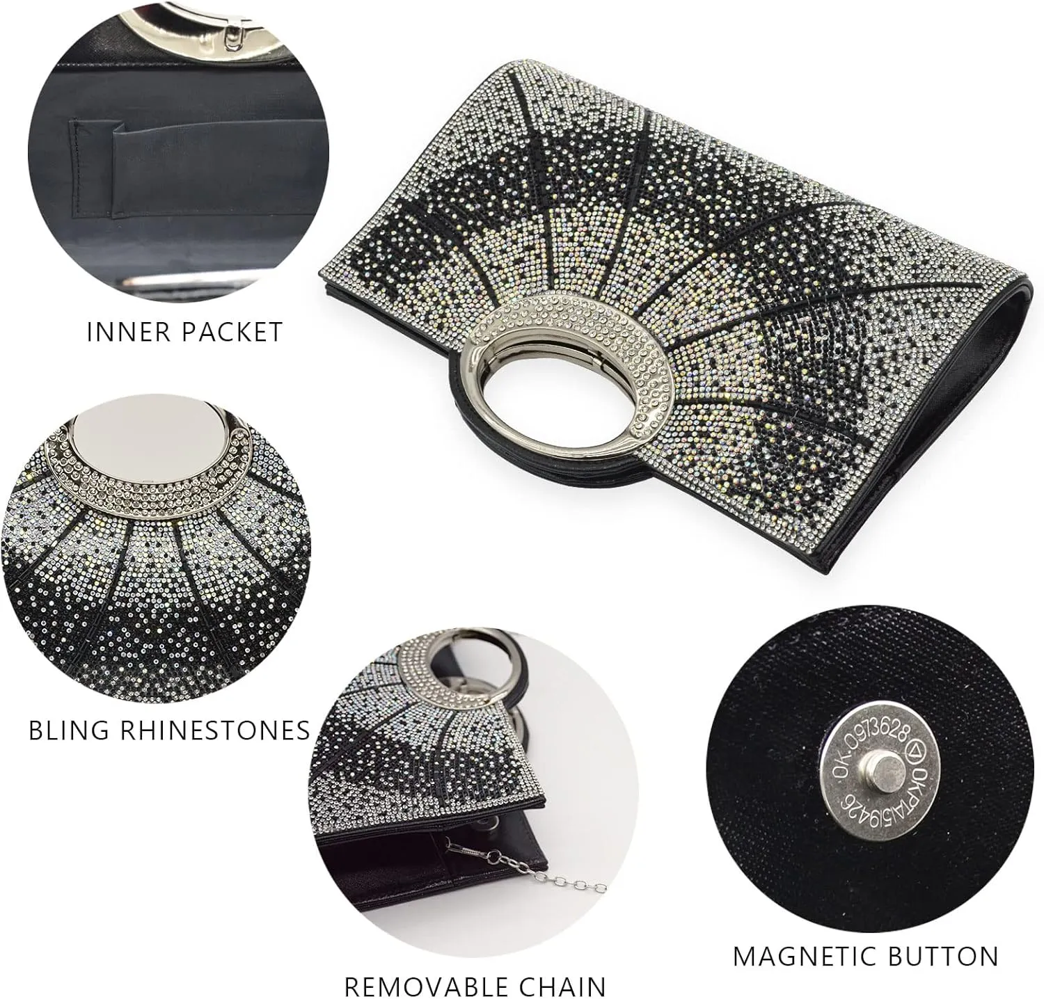 Clutch Purses for Women Rhinestone Evening Bag Wedding Party Cocktail Purses Handbags.