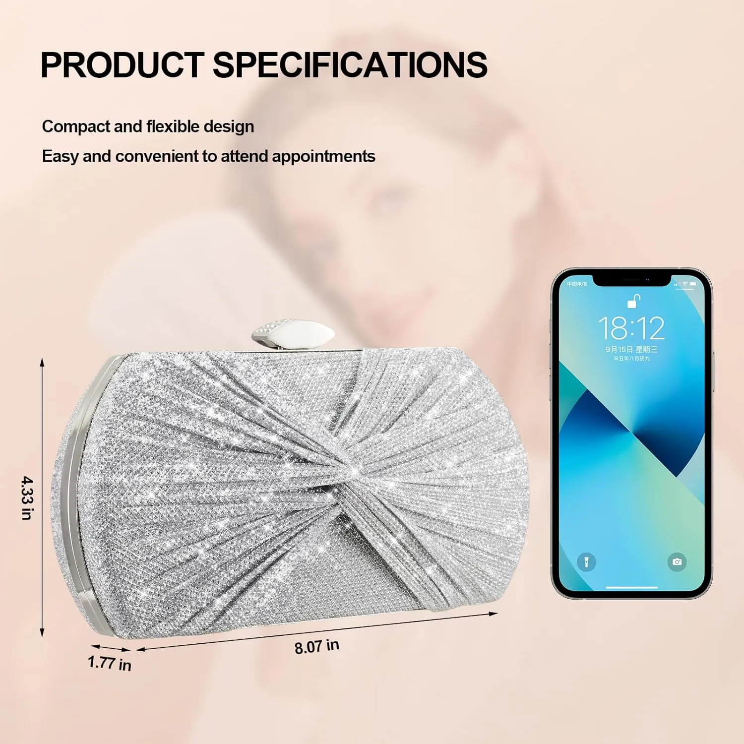 Clutch Purses for Women Wedding Evening Glitter Sparkly Handbags Party Purses for Women with Detachable Chain