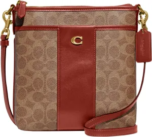 COACH Color-block Coated Canvas Signature Kitt, Tan Rust, One Size