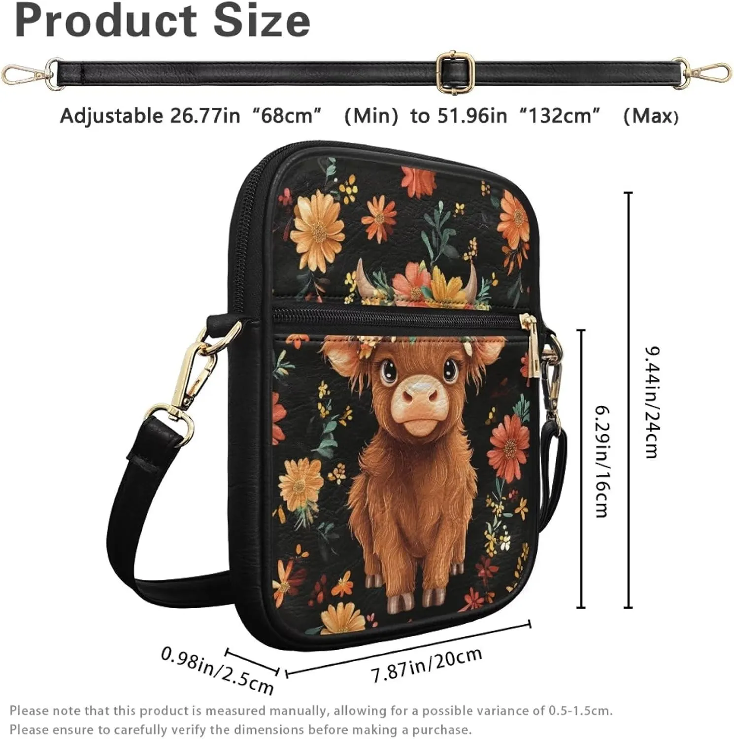 COEQINE Brown Messenger Bag for Women Cute Printed Leather Crossbody Bag Work Bag Vintage Multi-function