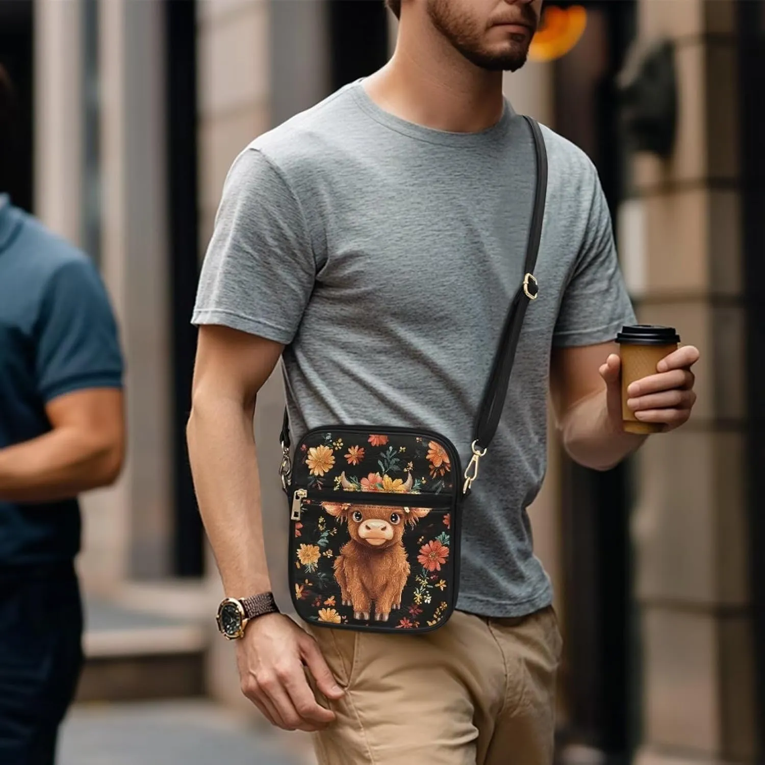 COEQINE Brown Messenger Bag for Women Cute Printed Leather Crossbody Bag Work Bag Vintage Multi-function