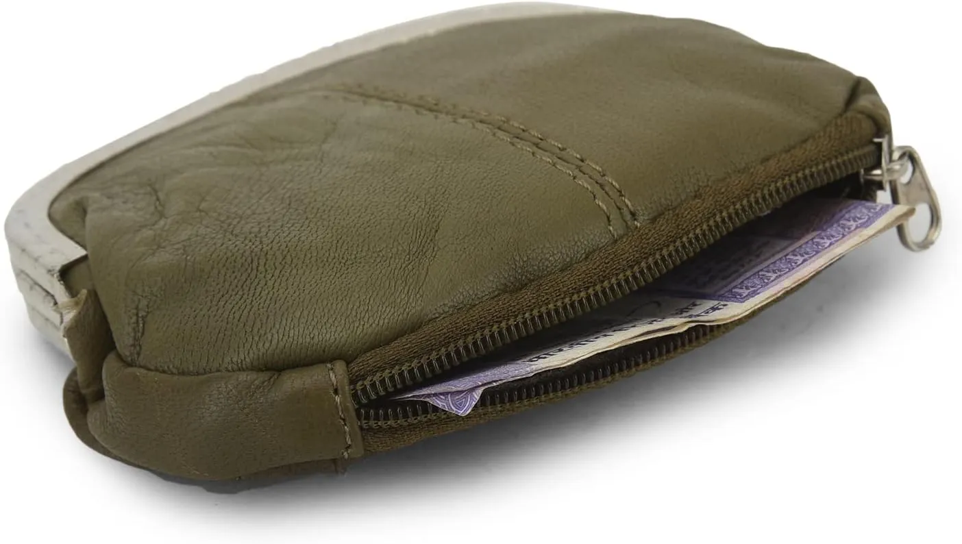 Coin Purse Double Frame with Zipper Pocket (Army Green)