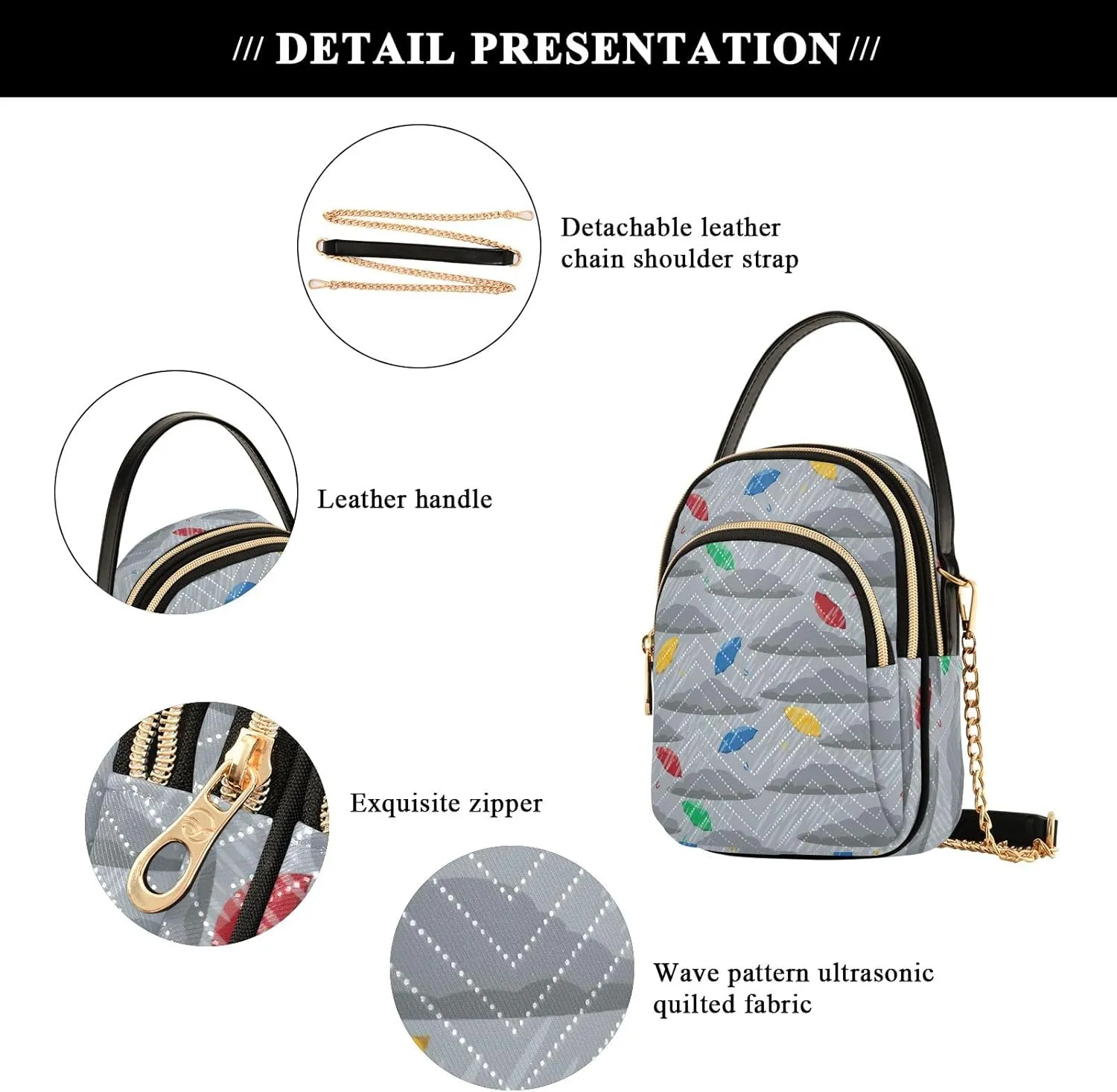 Colorful Cat Friends Women's Crossbody Bags Quilted Purse with Chain Phone Purse Handbag