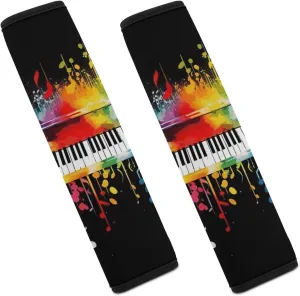 Colorful Piano Keyboard Music Note Auto Seat Belt Cover 2PCS Universal Car Seat Belt Shoulder Protector Pad, Protect Your Shoulders and Neck for Car Seat Belt, Shoulder Bag, Backpack