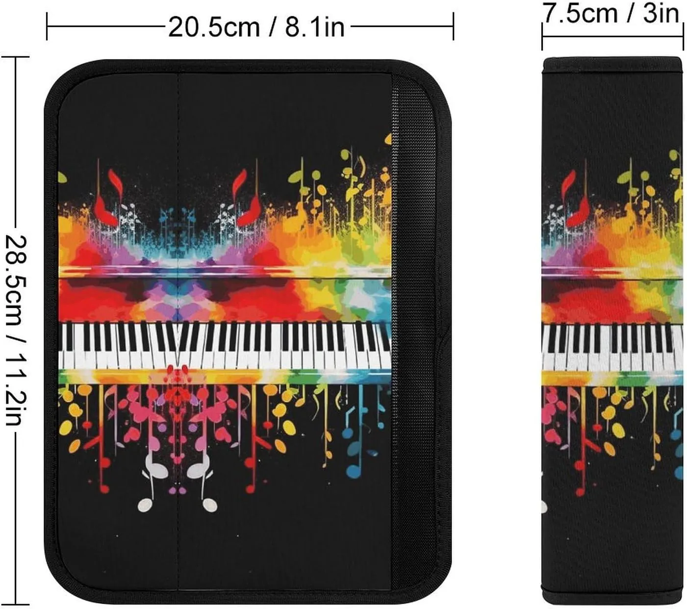 Colorful Piano Keyboard Music Note Auto Seat Belt Cover 2PCS Universal Car Seat Belt Shoulder Protector Pad, Protect Your Shoulders and Neck for Car Seat Belt, Shoulder Bag, Backpack