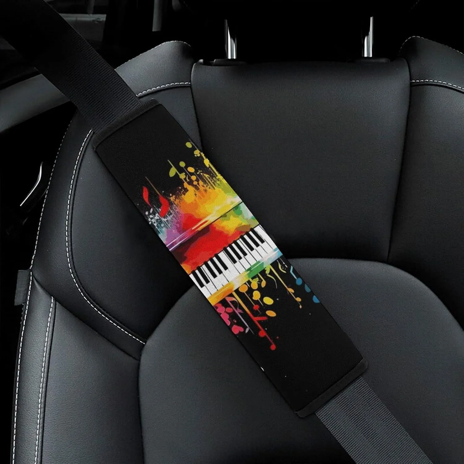 Colorful Piano Keyboard Music Note Auto Seat Belt Cover 2PCS Universal Car Seat Belt Shoulder Protector Pad, Protect Your Shoulders and Neck for Car Seat Belt, Shoulder Bag, Backpack