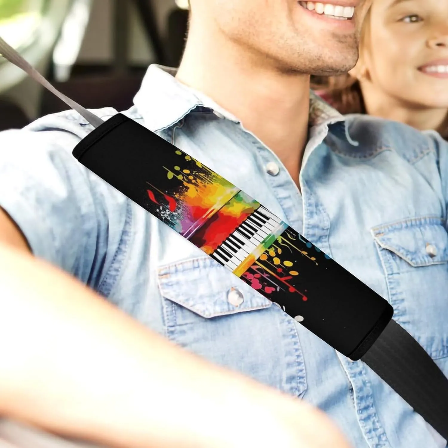 Colorful Piano Keyboard Music Note Auto Seat Belt Cover 2PCS Universal Car Seat Belt Shoulder Protector Pad, Protect Your Shoulders and Neck for Car Seat Belt, Shoulder Bag, Backpack