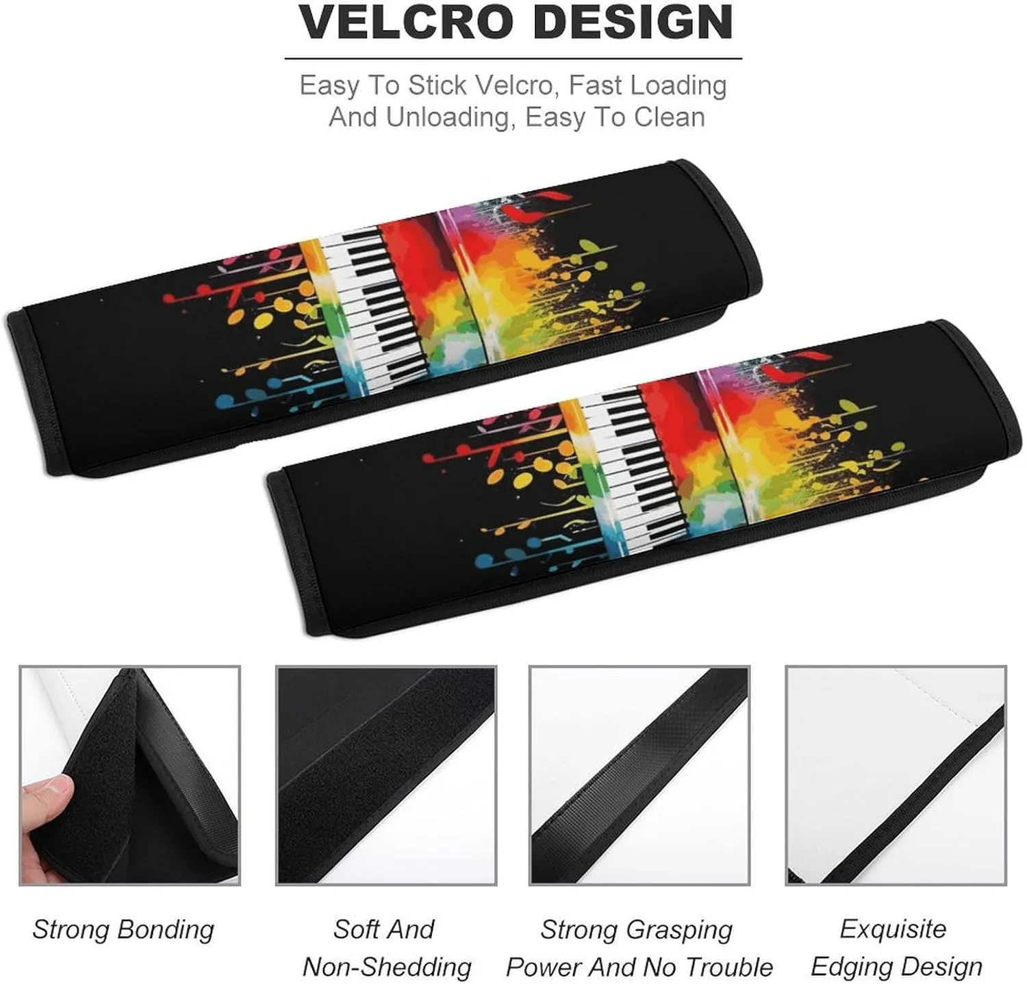 Colorful Piano Keyboard Music Note Auto Seat Belt Cover 2PCS Universal Car Seat Belt Shoulder Protector Pad, Protect Your Shoulders and Neck for Car Seat Belt, Shoulder Bag, Backpack