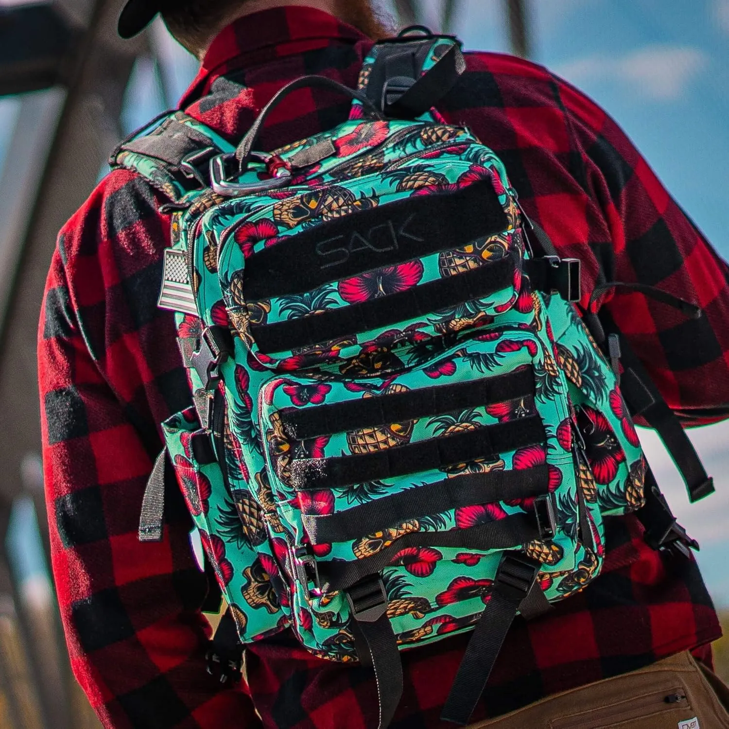 Combat Iron 25L Military Tactical Backpack for Men & Women, Molle Daypack Bug Out Bag, Hiking, Camping, Travel Rucksack with Bottle Holder, Teal Pineapple Express
