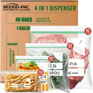 Combo Storage Zip Bags 350 Count, Resealable Variety Pack With Organizer, Reclosable Clear Plastic Snack, Sandwich, Quart, Gallon Assorted Size Bags