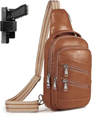 Conceal Carry Sling Bag - Virgan Leather Sling Backpack Fanny Pack Crossbody Chest Bags with Holster&Guitar Strap…