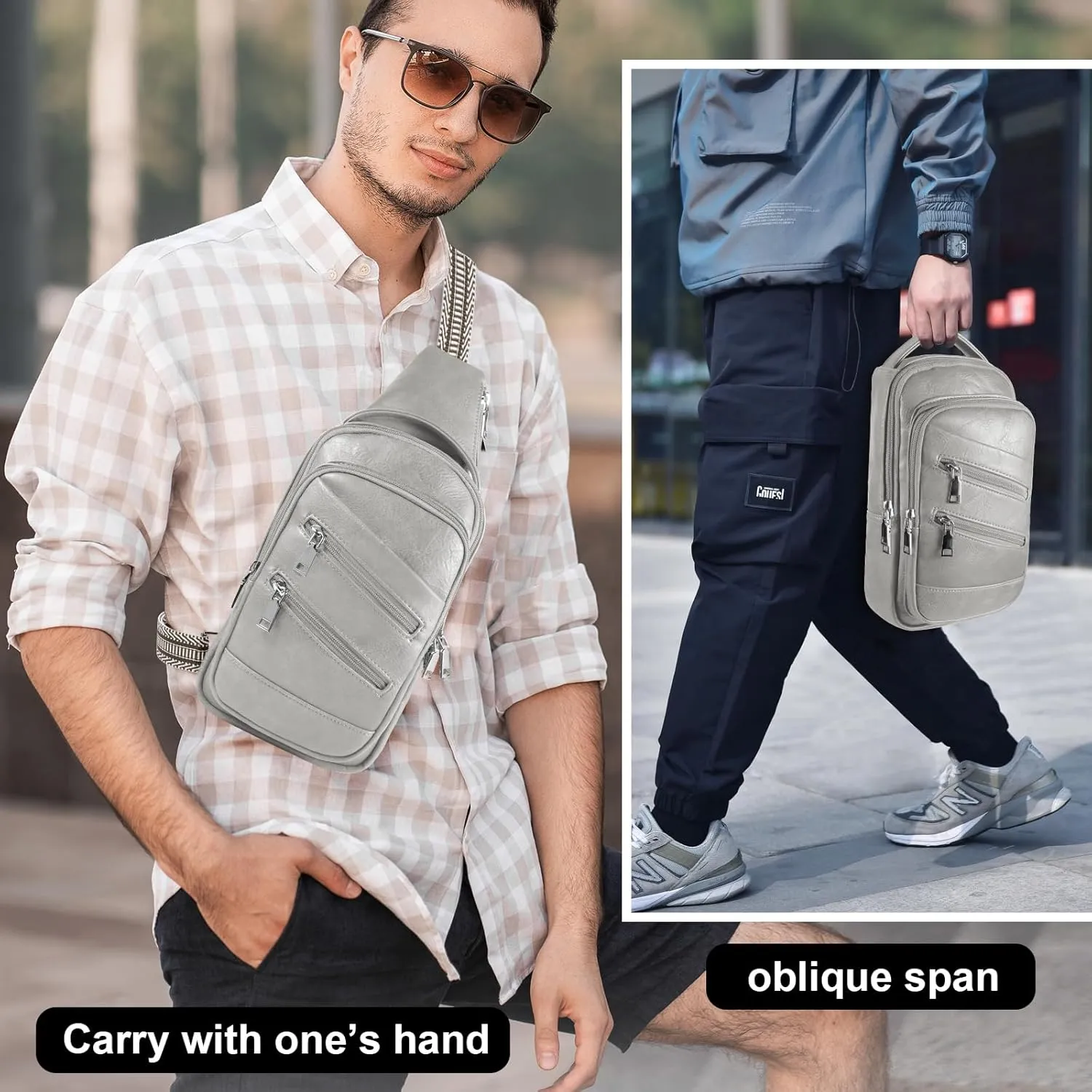 Conceal Carry Sling Bag - Virgan Leather Sling Backpack Fanny Pack Crossbody Chest Bags with Holster&Guitar Strap…