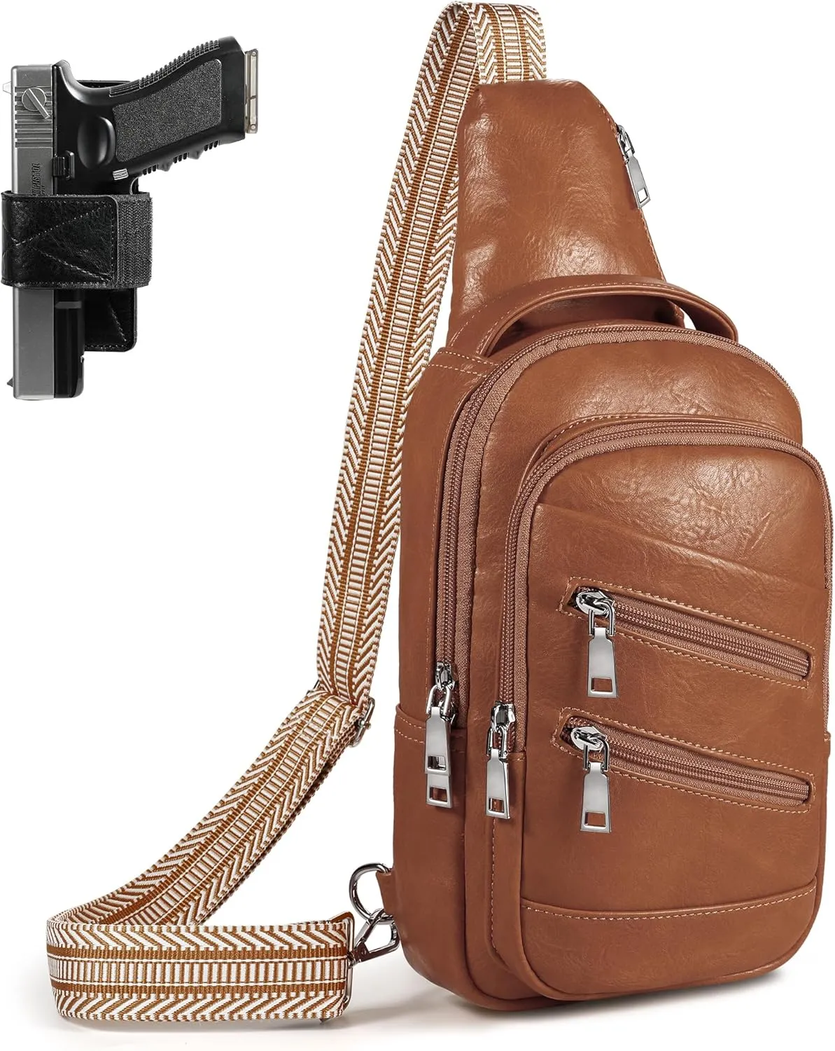 Conceal Carry Sling Bag - Virgan Leather Sling Backpack Fanny Pack Crossbody Chest Bags with Holster&Guitar Strap…