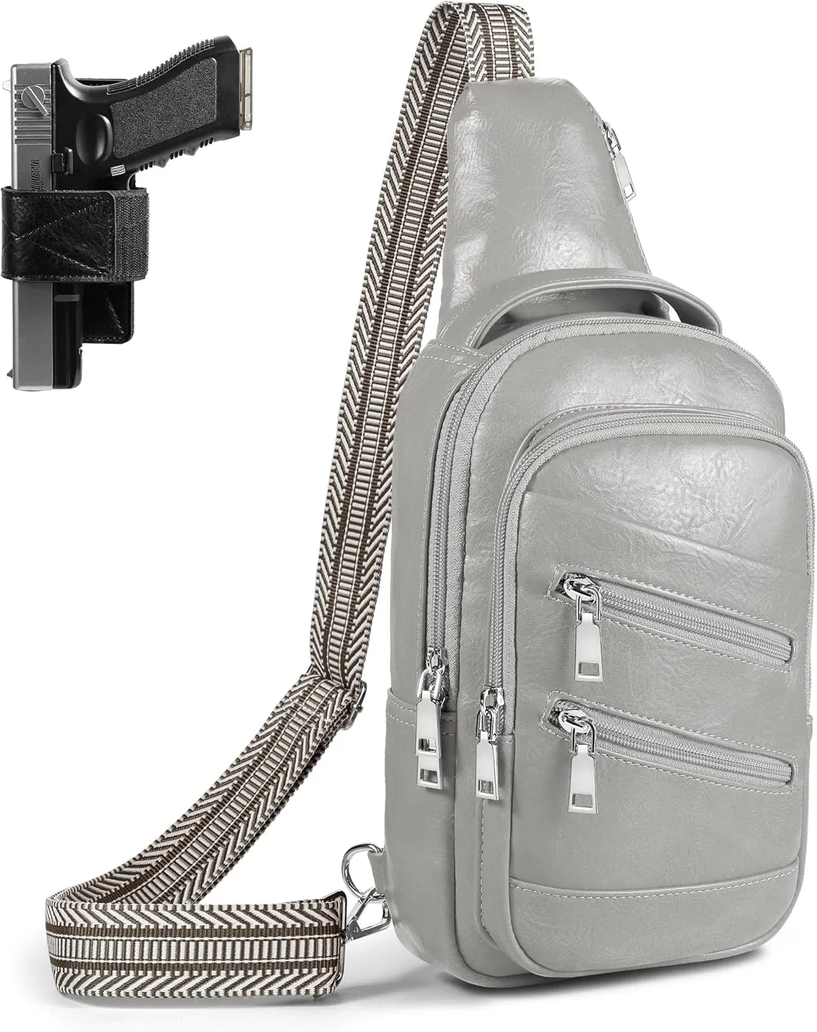 Conceal Carry Sling Bag - Virgan Leather Sling Backpack Fanny Pack Crossbody Chest Bags with Holster&Guitar Strap…