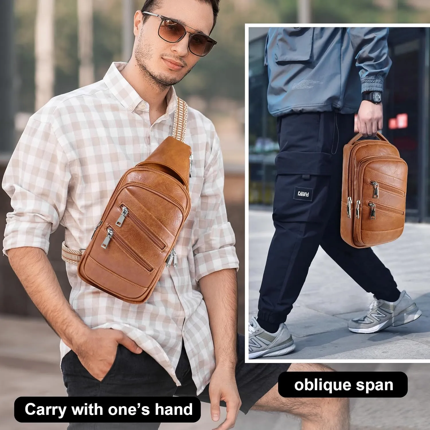 Conceal Carry Sling Bag - Virgan Leather Sling Backpack Fanny Pack Crossbody Chest Bags with Holster&Guitar Strap…