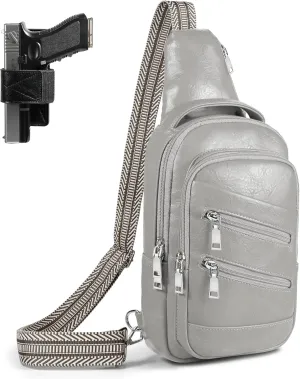 Conceal Carry Sling Bag - Virgan Leather Sling Backpack Fanny Pack Crossbody Chest Bags with Holster&Guitar Strap…