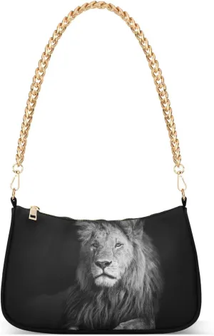 Cool Lion Shoulder Handbags for Women Travel Hobo Tote Handbag Women Gold Chain Shoulder Bags Purse with Zipper Closure