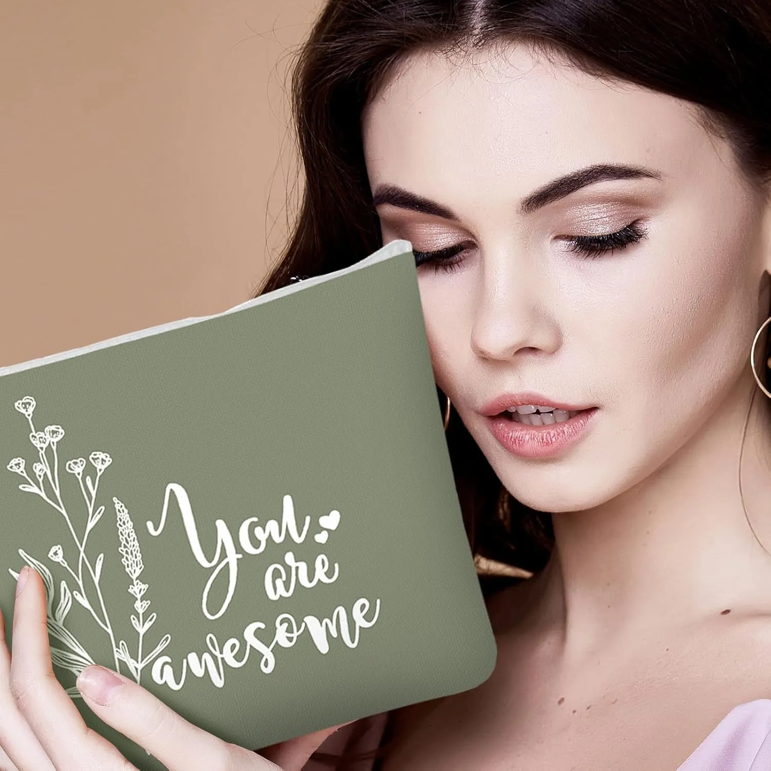 Coume 10 Pcs Boho Flower Canvas Makeup Bags Bulk Aesthetic Inspirational Quotes Cosmetic Zipper Personalized Encouragement Travel Pouch Toiletry Bag Women Teacher Friend Birthday Gifts