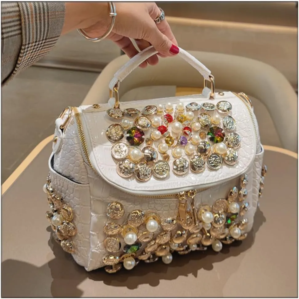 Crocodile Pattern Leather Women's Bag Top Handle Satchel Handbags Pearl Purses Shoulder Messenger Boston Bags