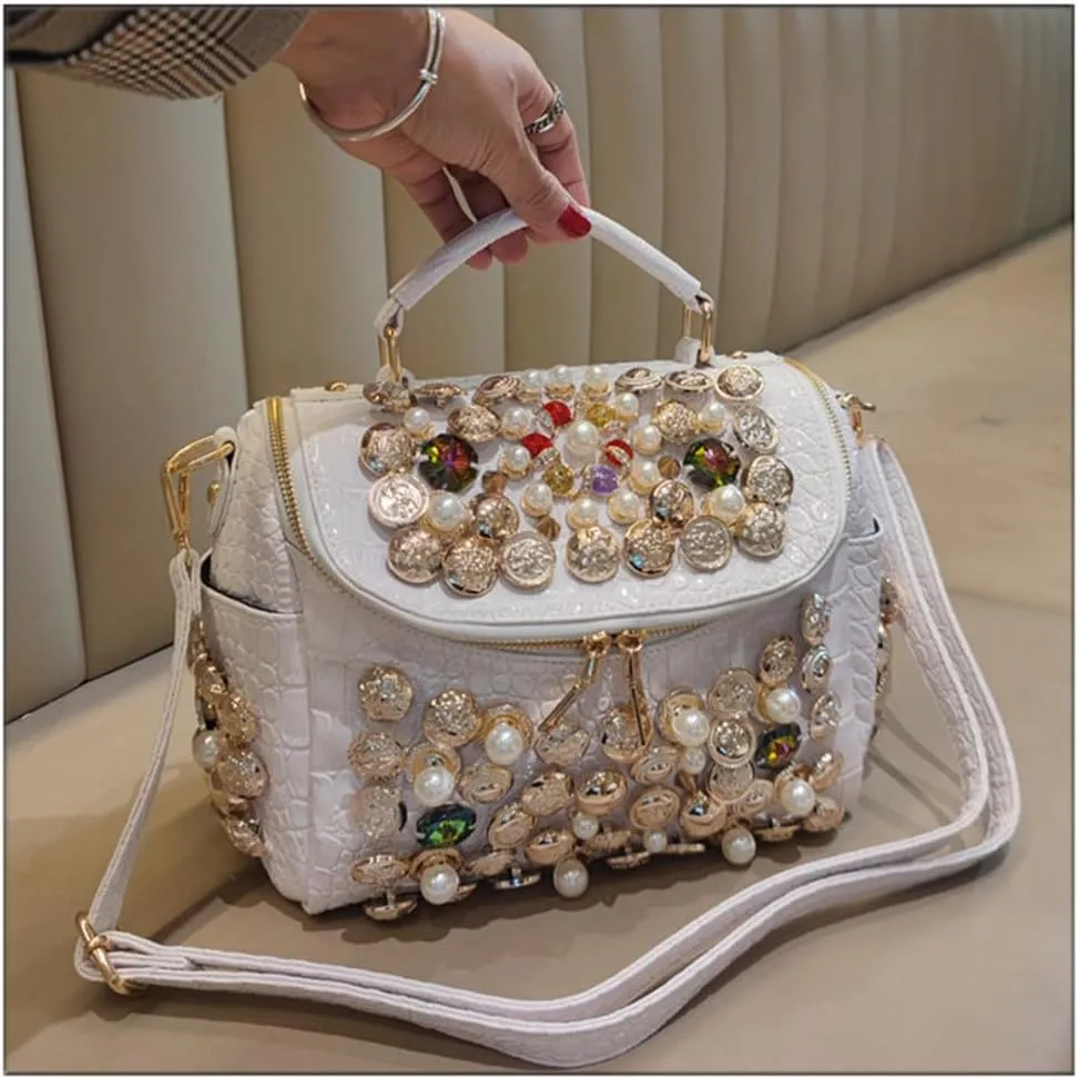 Crocodile Pattern Leather Women's Bag Top Handle Satchel Handbags Pearl Purses Shoulder Messenger Boston Bags