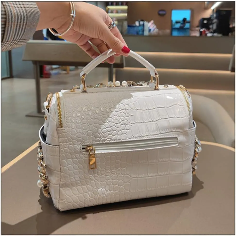 Crocodile Pattern Leather Women's Bag Top Handle Satchel Handbags Pearl Purses Shoulder Messenger Boston Bags