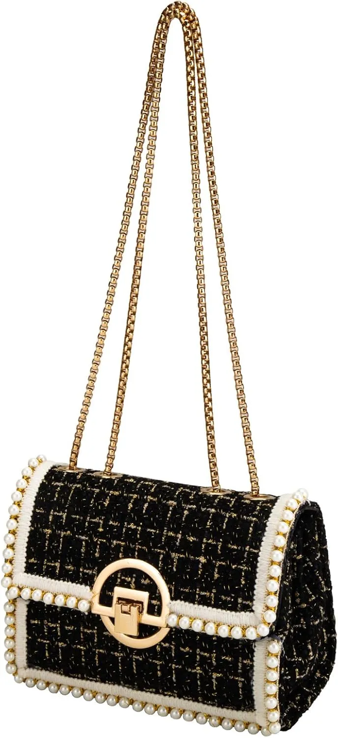Crossbody Bags for Women Small Handbags Purse PU Leather pearl Shoulder Bag Cross Body Evening Bag, with Chain Strap